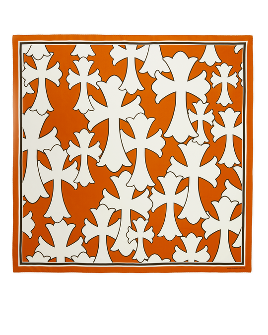 ORANGE CEMETERY CROSS SILK SCARF by Chrome Hearts image number null