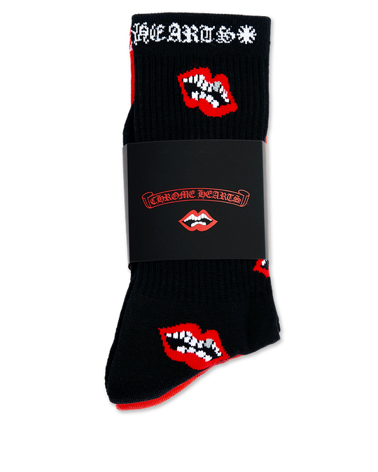 BLACK WHITE RED CHOMPER SOCKS by Chrome Hearts image number null